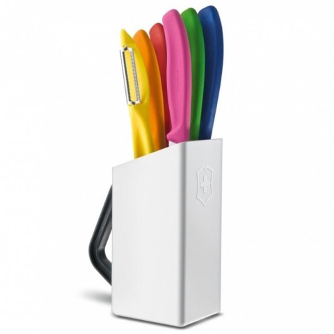 Набір кухонний Victorinox SwissClassic Utility Block 6шт з кольор. ручками з підставкою (5 ножій, овочечистка)