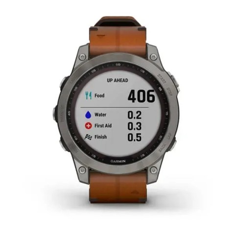 Смарт-годинник Garmin fenix 7 Sapphire Solar титановий з каштановим шкіряним ремінцем