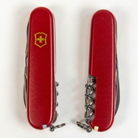 Ніж Victorinox Huntsman Mat 91мм,15функ,черв.мат,жовт.лого