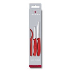 Набір кухонний Victorinox SwissClassic Paring Set 3шт з черв. ручкою (2 ножа, овочечистка) у подар.упак.