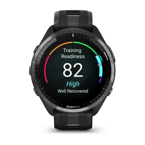 Смарт-часы Garmin Forerunner 965 с карбоново-серым титановым безелем, черным корпусом и черным/серым силиконовым ремешком
