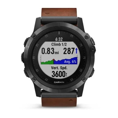 Смарт-годинник Garmin Fenix 5X Plus Sapphire сірий з коричневим шкіряним ремінцем