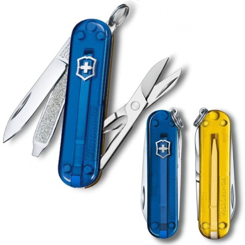 Ніж Victorinox Classic SD Ukraine 58мм,7функ,син.прозор-жовт.прозор