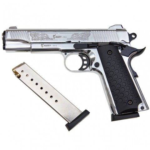 Стартовий пістолет 911#6 Matte Chrome Plating, Engraved/Black Grips