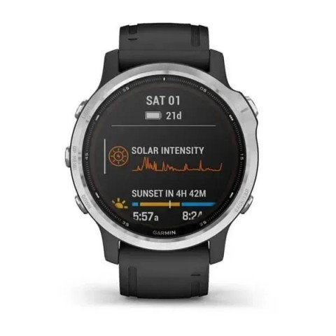 Смарт-часы Garmin fenix 6S Solar серебристые с черным ремешком