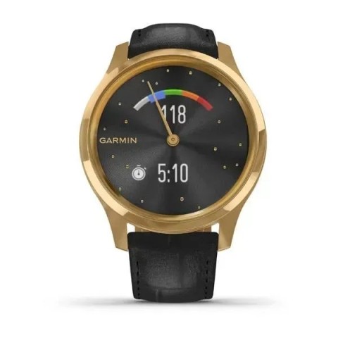 Смарт-годинник Garmin vivomove Luxe із золотистим корпусом та чорним ремінцем