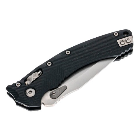 Нож Microtech Amphibian Ram-Lok, клинок полусерр. Stwsh Fluted,  рукоять черная G10
