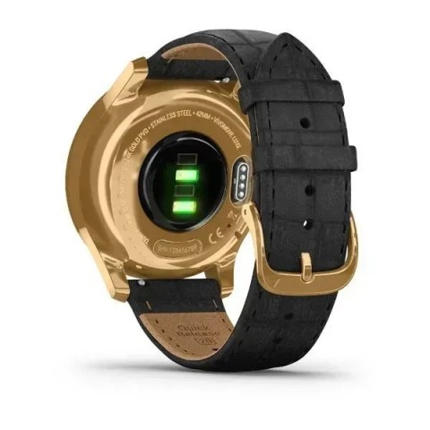 Смарт-годинник Garmin vivomove Luxe із золотистим корпусом та чорним ремінцем