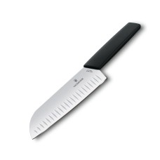 Нож кухонный Victorinox Swiss Modern Santoku Fluted, 17 см, черный, блистер