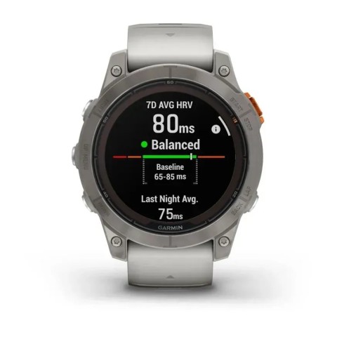 Смарт-годинник Garmin fenix 7 Pro Sapphire Solar Edition титановий з туманно-сірим/темно-помаранчевим ремінцем