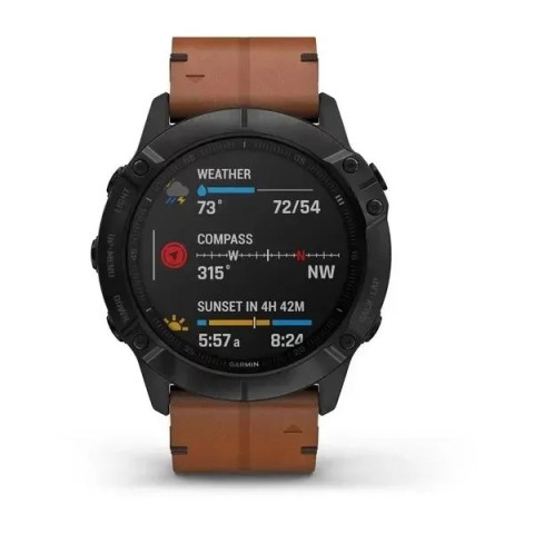 Смарт-часы Garmin fenix 6X Sapphire Edition черные DLC с каштановыми кожаным ремешком