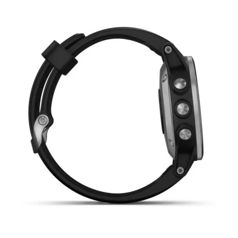 Смарт-часы Garmin fenix 5S Plus серебристо-черные с черным ремешком