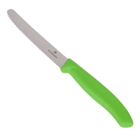 Кухонний ніж Victorinox SwissClassic Tomato&Sausage лезо 11см хвил. з зел. ручкою 2шт (блістер)