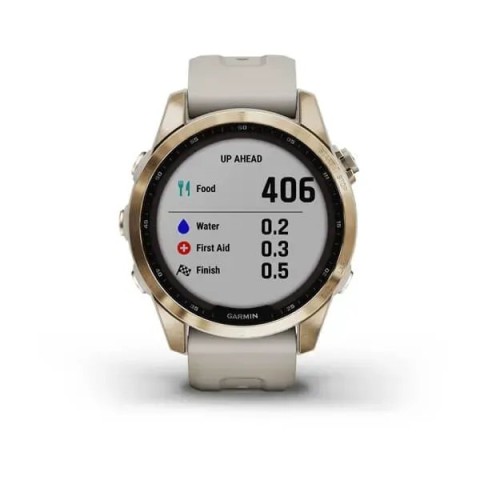 Смарт-годинник Garmin fenix 7S Sapphire Solar кремово-золотистий титановий зі світло-пісочним ремінцем