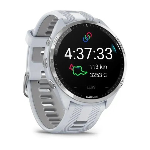 Смарт-годинник Garmin Forerunner 965 з титановим безелем, білим корпусом та білим/сірим силіконовим ремінцем