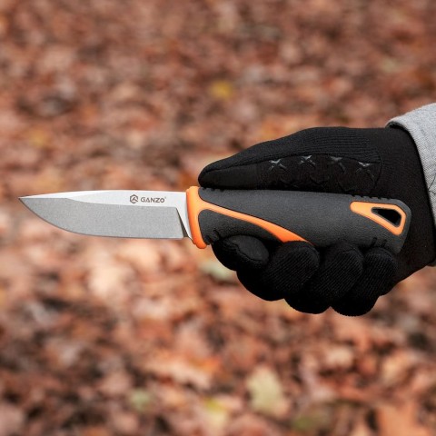 Ніж фіксований туристичний Ganzo G807 (8.8 см) 9CR14 / PP+TPR помаранчевий з чохлом