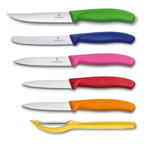 Набір кухонний Victorinox SwissClassic Utility Block 6шт з кольор. ручками з підставкою (5 ножій, овочечистка)