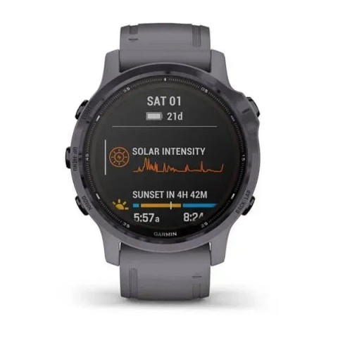Смарт-часы Garmin fenix 6S Pro Solar Edition аметистово-стальные с серым замшевым ремешком