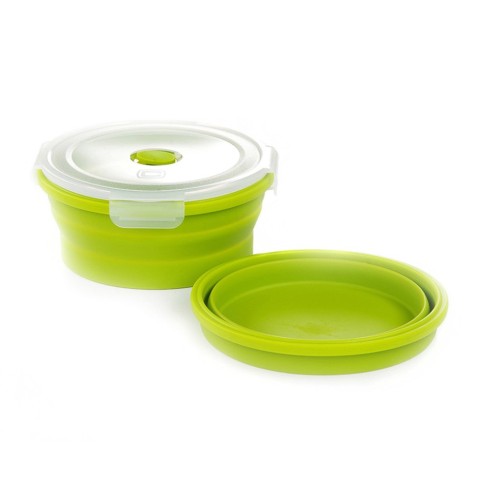 Ланчбокс складаний з кришкою-засувкою круглий зелений СИЛА (900 мл)