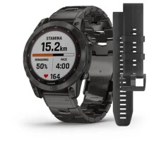 Смарт-часы Garmin fenix 7 Sapphire Solar карбоново-серые титановые DLC с титановим вентилируемым браслетом