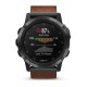 Смарт-годинник Garmin Fenix 5X Plus Sapphire сірий з коричневим шкіряним ремінцем