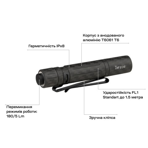 Ліхтар Olight I3T EOS. Carbon Fiber