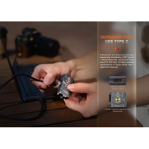 Ліхтар наключний Fenix E03R V2.0, синій