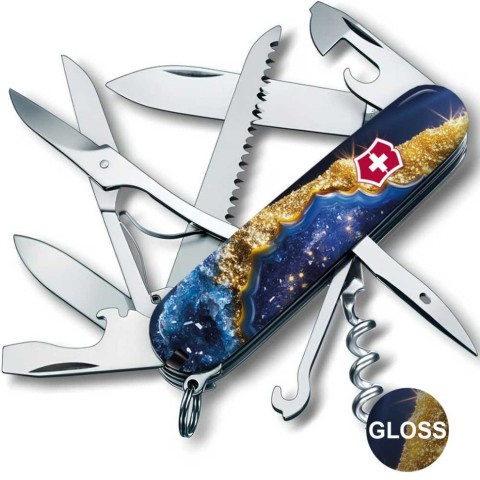 Складаний ніж Victorinox HUNTSMAN DESIGN Золотисто-блакитний кристал