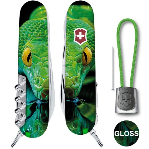 Ніж Victorinox Huntsman Zodiac 91мм,15функ ,Зелена дерев'яна змія