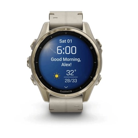 Спортивний годинник Garmin Fenix 8 Amoled 43мм Sapphire Soft Gold з піщаним шкіряним ремінцем 010-02903-40