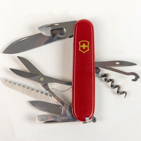 Ніж Victorinox Huntsman Mat 91мм,15функ,черв.мат,жовт.лого