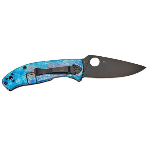 Ніж Spyderco Tenacious Black Blade, D-2, Titanium blue