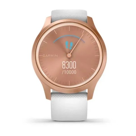 Смарт-годинник Garmin vivomove Style із рожево-золотистим корпусом та білим ремінцем