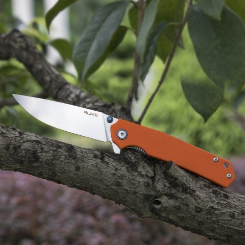 Ніж складаний туристичний Ruike P801-J, (8.6 см) 14C28N /  G10 помаранчевий