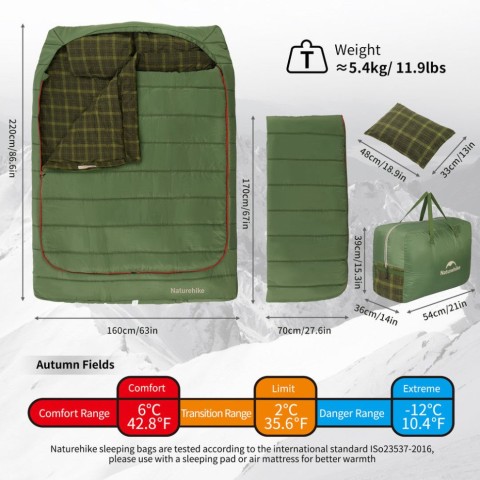Спальний мішок двомісний із подушками Naturehike CNK2350WS019, зелений