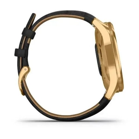 Смарт-годинник Garmin vivomove Luxe із золотистим корпусом та чорним ремінцем