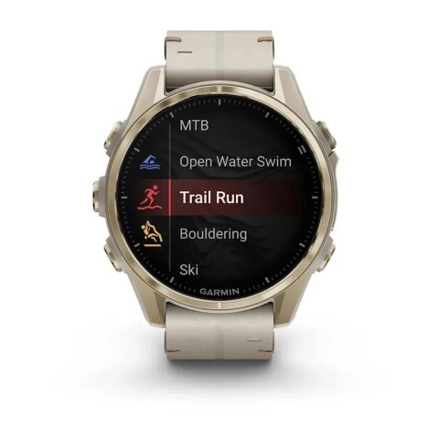 Смарт-часы Garmin fenix 8 AMOLED (43 мм) Sapphire золотистий/известняково-серый кожаный ремешок эксклюзив