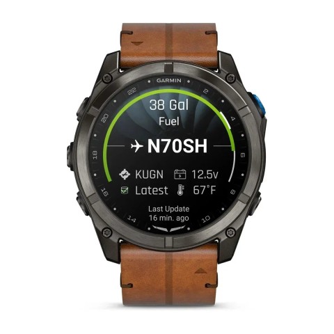 Смарт-годинник Garmin D2 Mach 2 Pro карбоново-сірий DLC титановий з каштановим шкіряним ремінцем