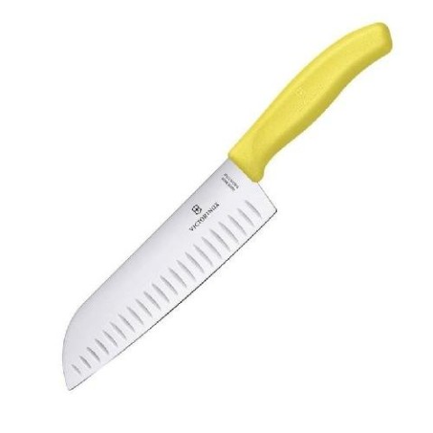 Кухонний ніж Victorinox SwissClassic Santoku лезо 17см ріфл. з жовт. ручкою (блістер)
