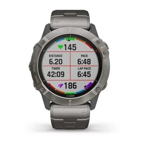 Смарт-часы Garmin fenix 6X Pro Solar титановые серебристые с титановым браслетом