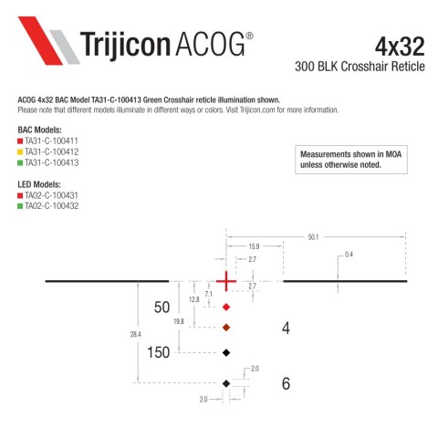 TA31-C-100411 Прицел TRIJICON ACOG 4x32 Dual Illuminated Red Crosshair 300 BLK Merged; TA51