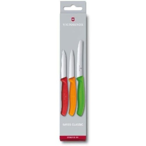 Набір кухонний Victorinox SwissClassic Paring Set 3 ножа з черв,помар,зел. ручкою (8,8,11см) у подар.упак.