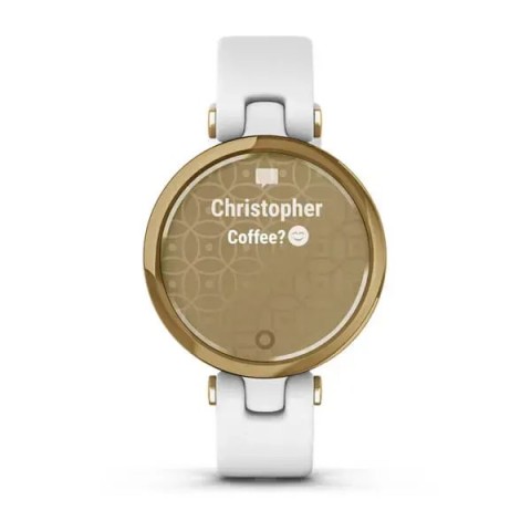 Смарт-годинник Garmin Lily Classic зі світло-золотистим безелем, білим корпусом та італійським шкіряним ремінцем