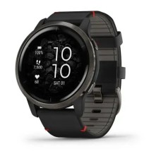 Смарт-часы Garmin Venu 2 черные с черным безелем и кожаным ремешком
