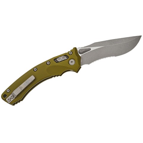 Ніж Microtech Amphibian Ram-Lok, клинок напівсер. Apoc Fluted,  руків'я G10 OD Green