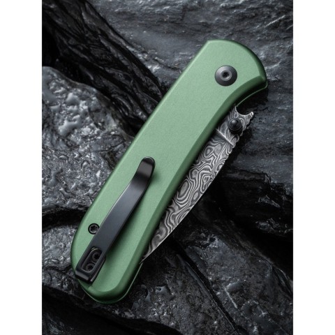 Ніж складаний кишеньковий Civivi Qubit, (7.6 см) Damascus / Aluminum темно-зелений