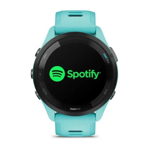 Смарт-годинник Garmin Forerunner 265 з чорним безелем, корпусом кольору аква та аква/чорним силіконовим ремінцем