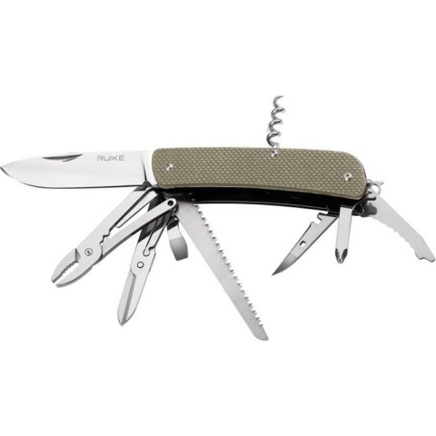 Багатофункціональний ніж Ruike Criterion L51, (8.5 см) 12C27 / G10 зелений, 23 інстр.