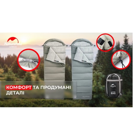Спальник з капюшоном Naturehike M180 NH20MSD02, правий, сірий