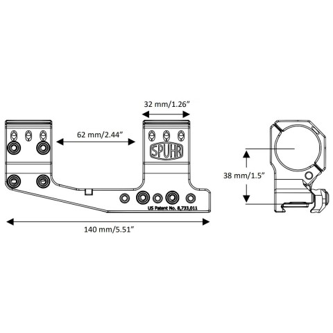 Моноблок Spuhr SP-3622 30 мм доп. посадочное место, (H-38.0 mm) Сплав. Picatin